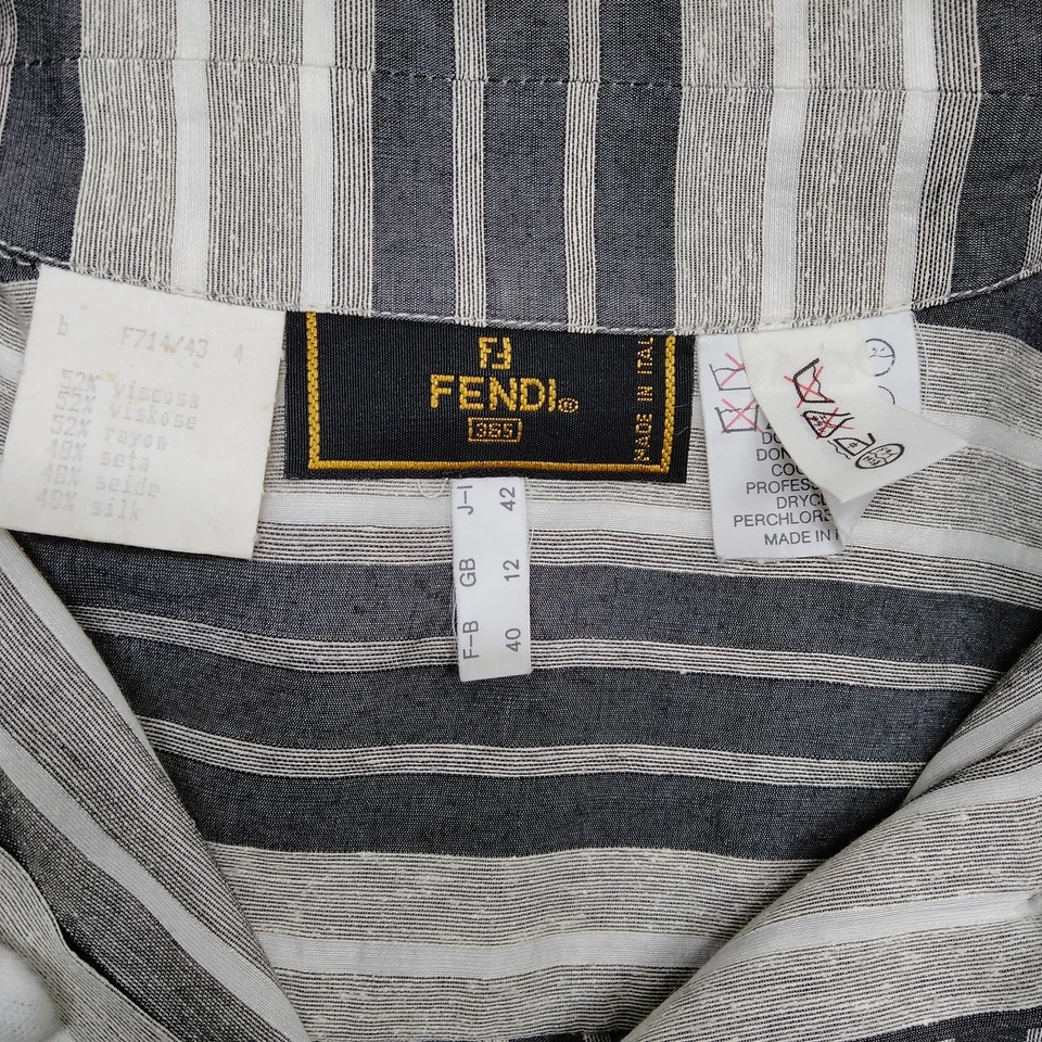 Fendi ITALY. Black/Grey/Beige Striped Silk/Rayon Tunic Style Shirt