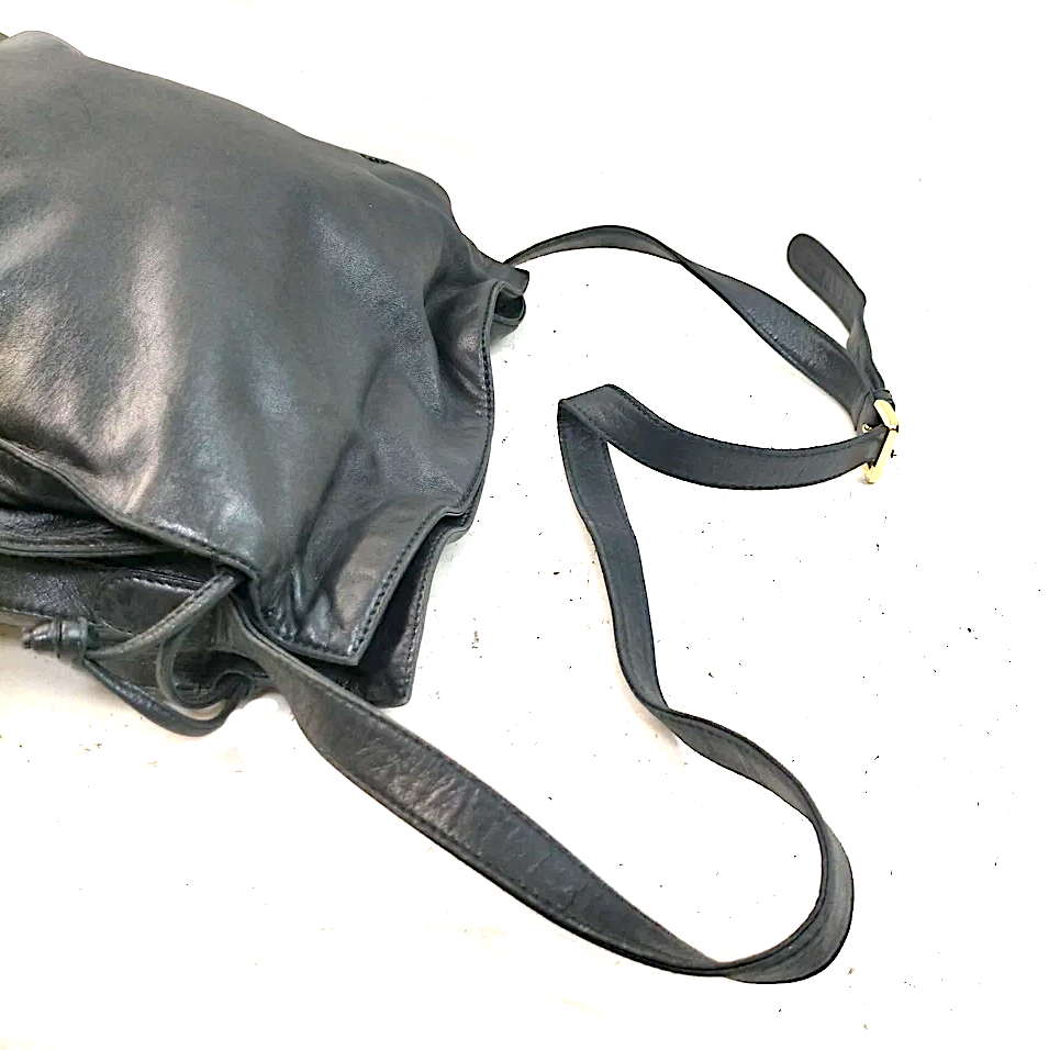 LOEWE MADRID. Black Leather Flap Shoulder Bag