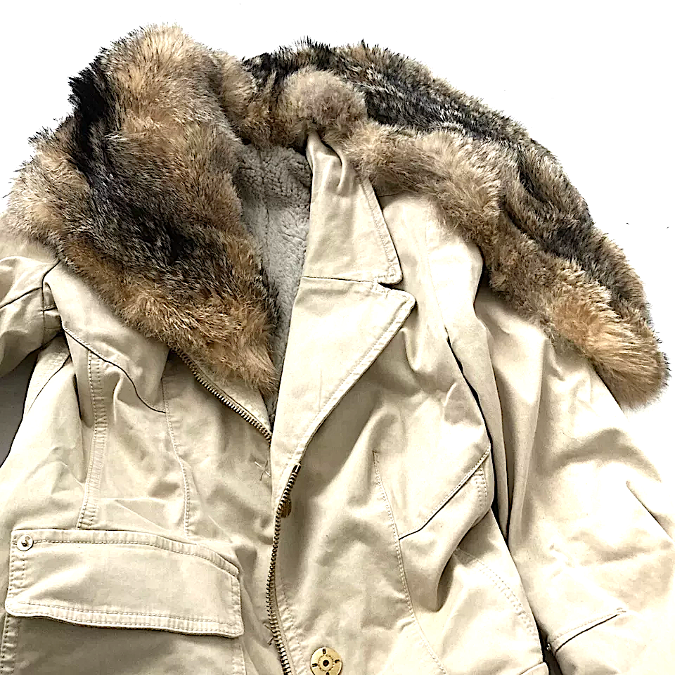 ERMANNO SCERVINO  ITALY Vintage Beige Cotton, Polyurethane Coat Fur Trim