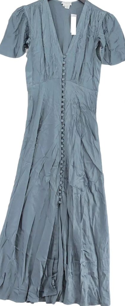 Ghost London UK. Tanya Sarne.  Blue 100% Viscose Blend Short Sleeve Long Buttons Front Maxi Dress