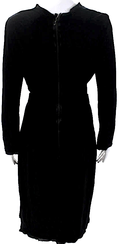 Lanvin Paris. Black Round Neck Long Sleeves Belted Mini Dress