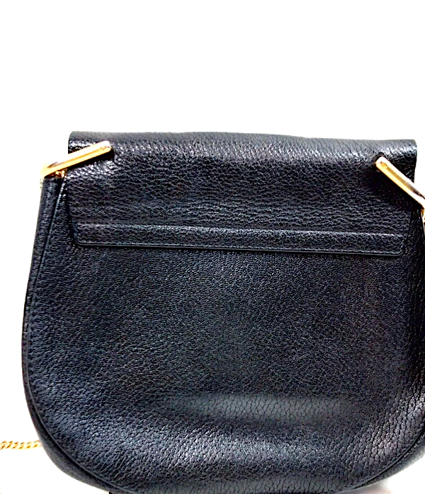 CHLOE PARIS. Black Leather Shoulder Bag Goldplated Hardware and Chain