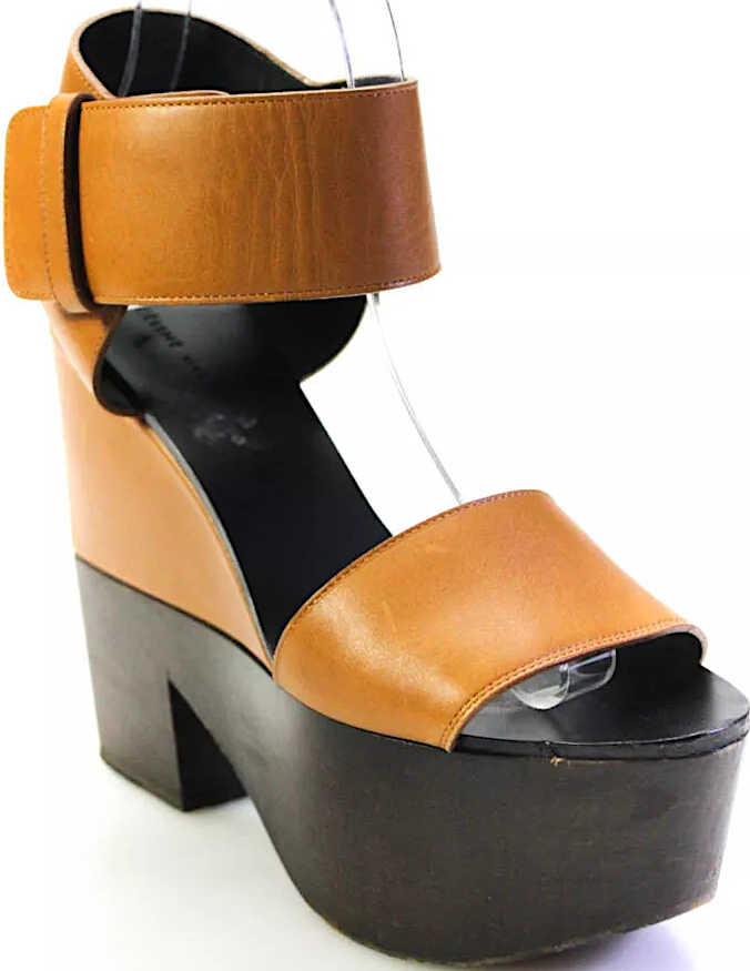 Celine Paris. Leather Platform Brown Strappy Sandal Heels Size 38