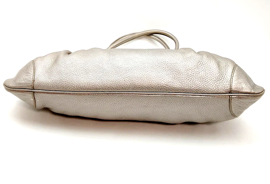 Ferragamo Italy. Gray Metallic Pebbled Leather Shoulder Bag / Hand Bag
