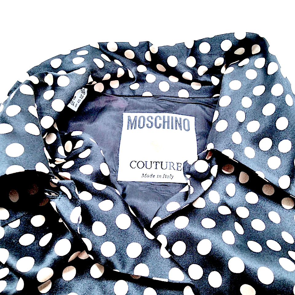 MOSCHINO Italy. Black Silk Polka Dot Blouse