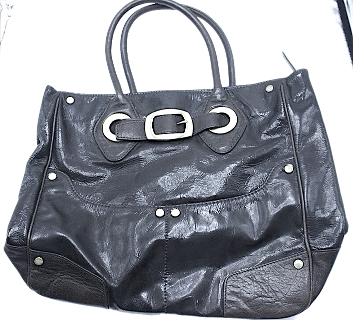HIROKO KOSHINO Japan. Black Leather, Silver Hardware Shoulder bag