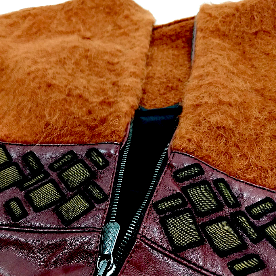 Bottega Veneta Italy. Vintage Leather, Nylon, Silk, Wool Mohair Alpaca Dress