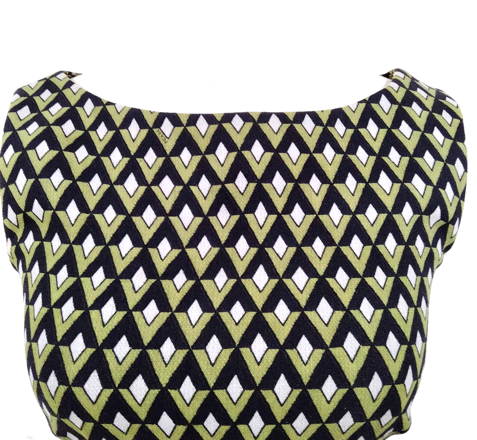 Prada Italy. Wook, Cupro, Silk Geometric Print Dress