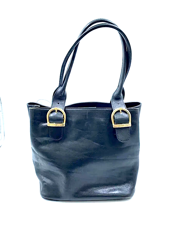 HIROFU Japan. Black H Logo Medium Size Lambskin Leather Shoulder Bag / Tote Bag