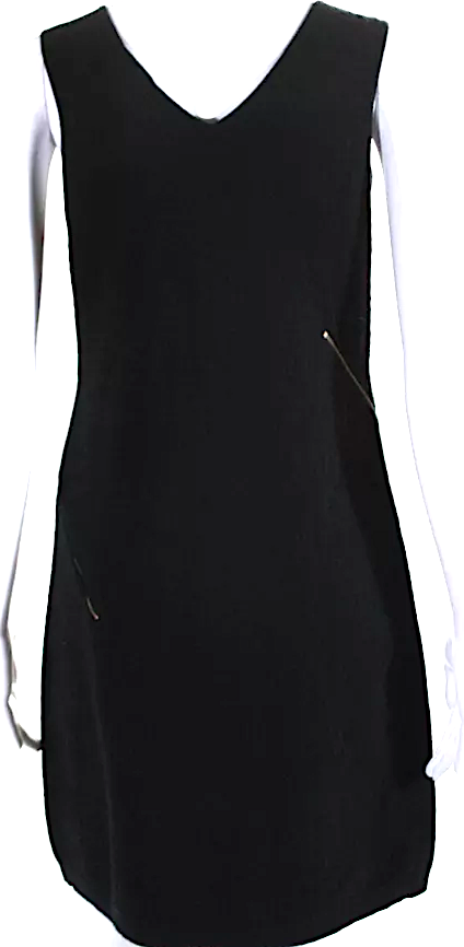 Chanel Paris. Black Cotton Knit V Neck Sleeveless Sheath Dress