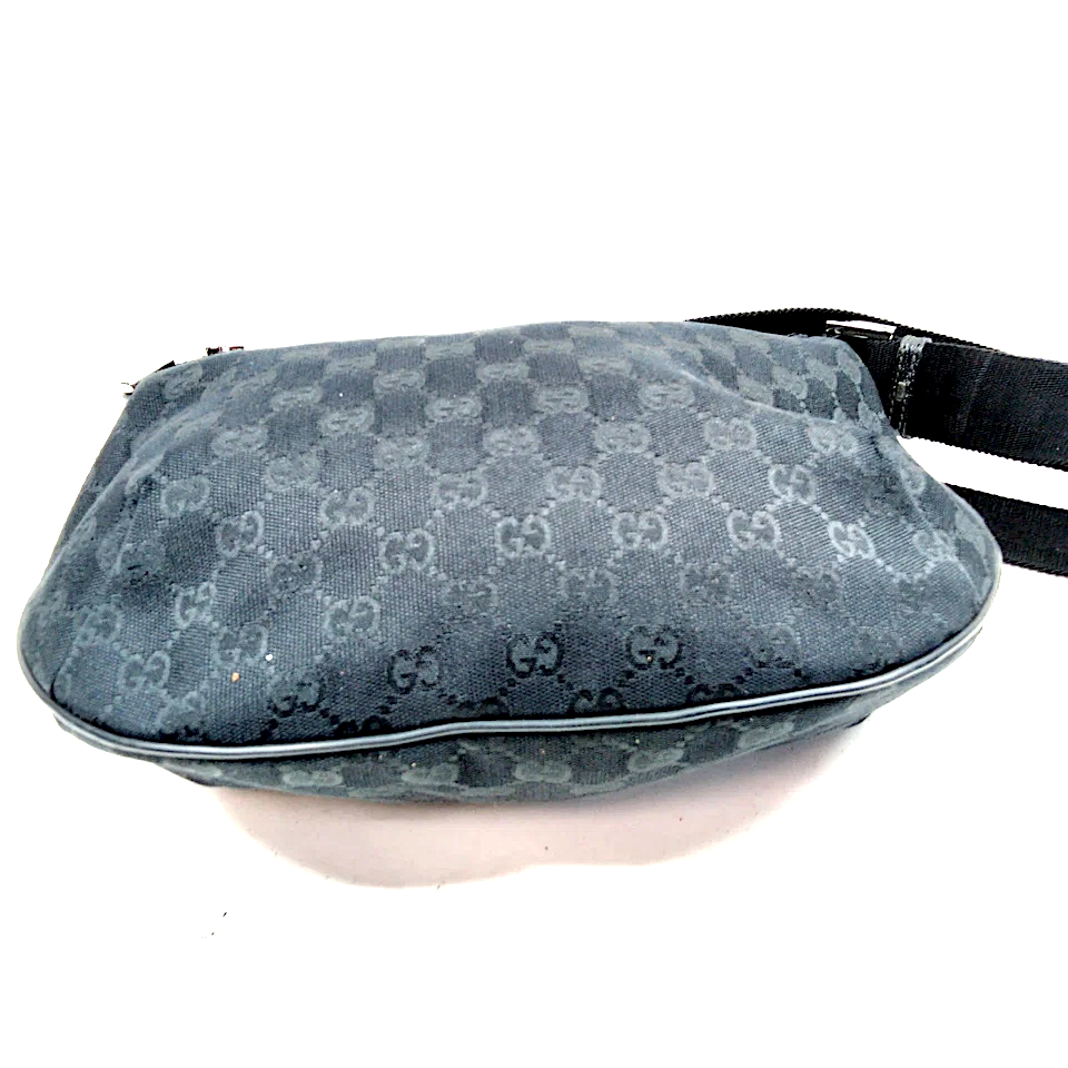 Gucci Italy. Black Canvas/Leather  Logo GG Shoulder Bag