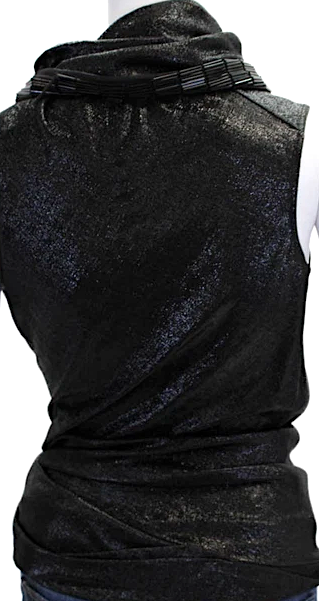 Rick Owens Paris. Black Metallic Knit Sleeveless Beaded Trim Top