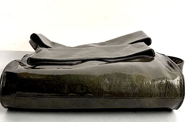 Michiamo Japan. NEW. NWOT. Dark Grey "Wet Look" Leather Shoulder Bag w/ Long Strap Or Foldover Clutch