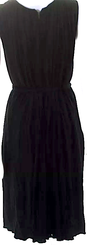 Chloe Paris. Black Sleeveless Round Neck Pleated Shift Midi Tank Dress