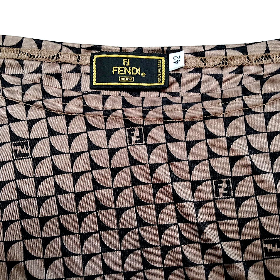 Fendi Italy. Brown Fendi Logo Nylon Short Sleeve Top