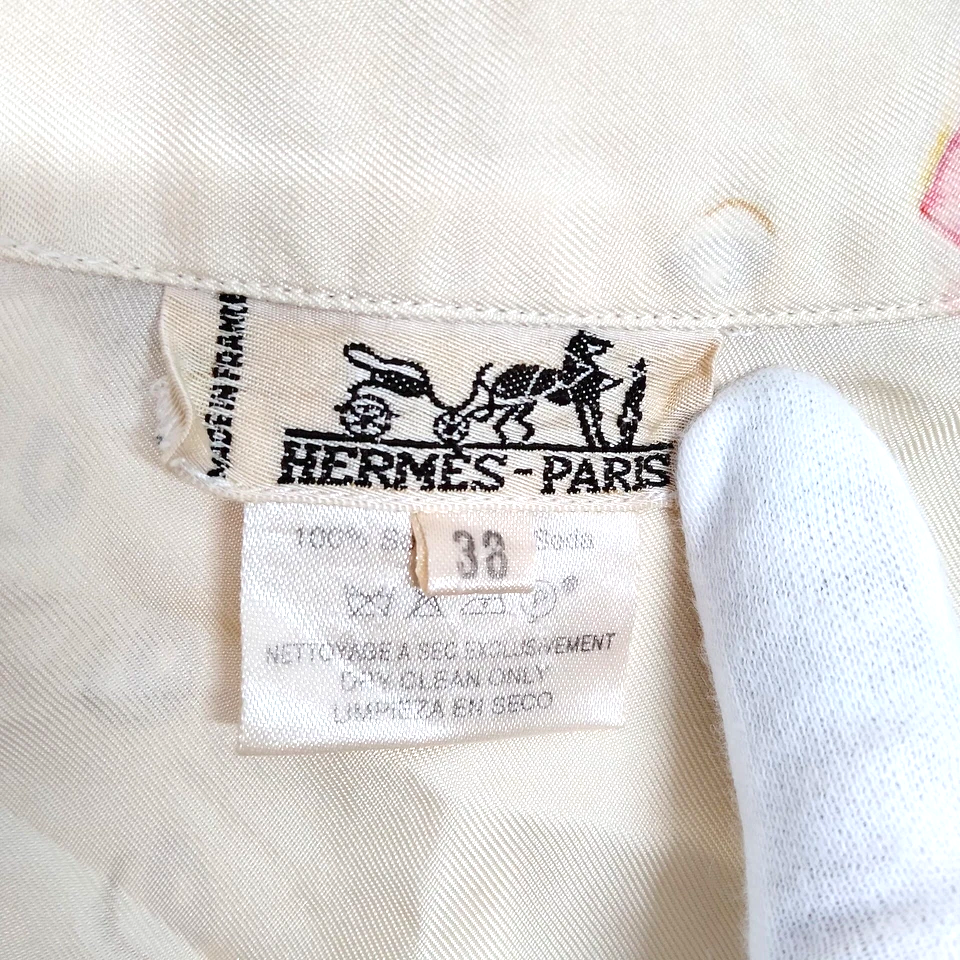 Hermes Paris. Multi Color Silk Button Front Silk Blouse