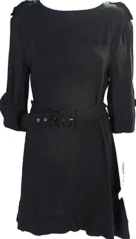 Maison Margiela MM6. Paris. Black Ruffle Accents Bell Sleeve Crew Neck Mini Dress