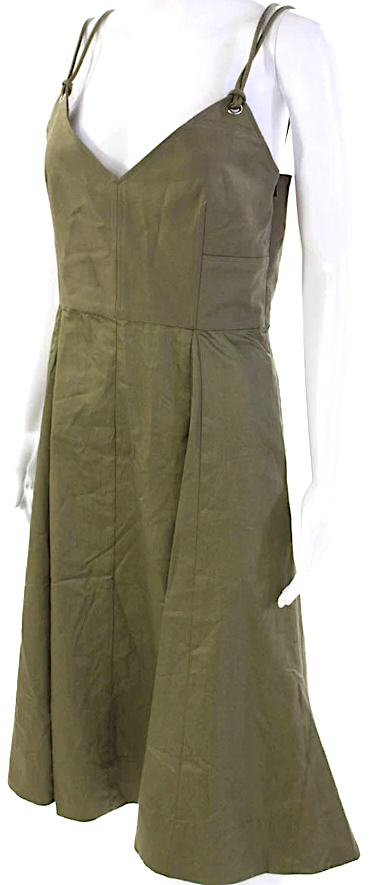 La Ligne NY. Green Cotton Blend Corset V-Neck Sleeveless A-Line Mini Dress