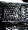 GUCCI ITALY Black Embossed Snakeskin Ruched Logo Snap Closure Shoulder Bag / Evening Bag / Tuck in Strap Clutch