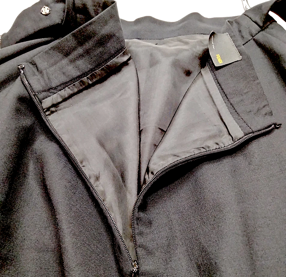 Fendi Italy. Vintage Black Wool, Rayon, Skirt