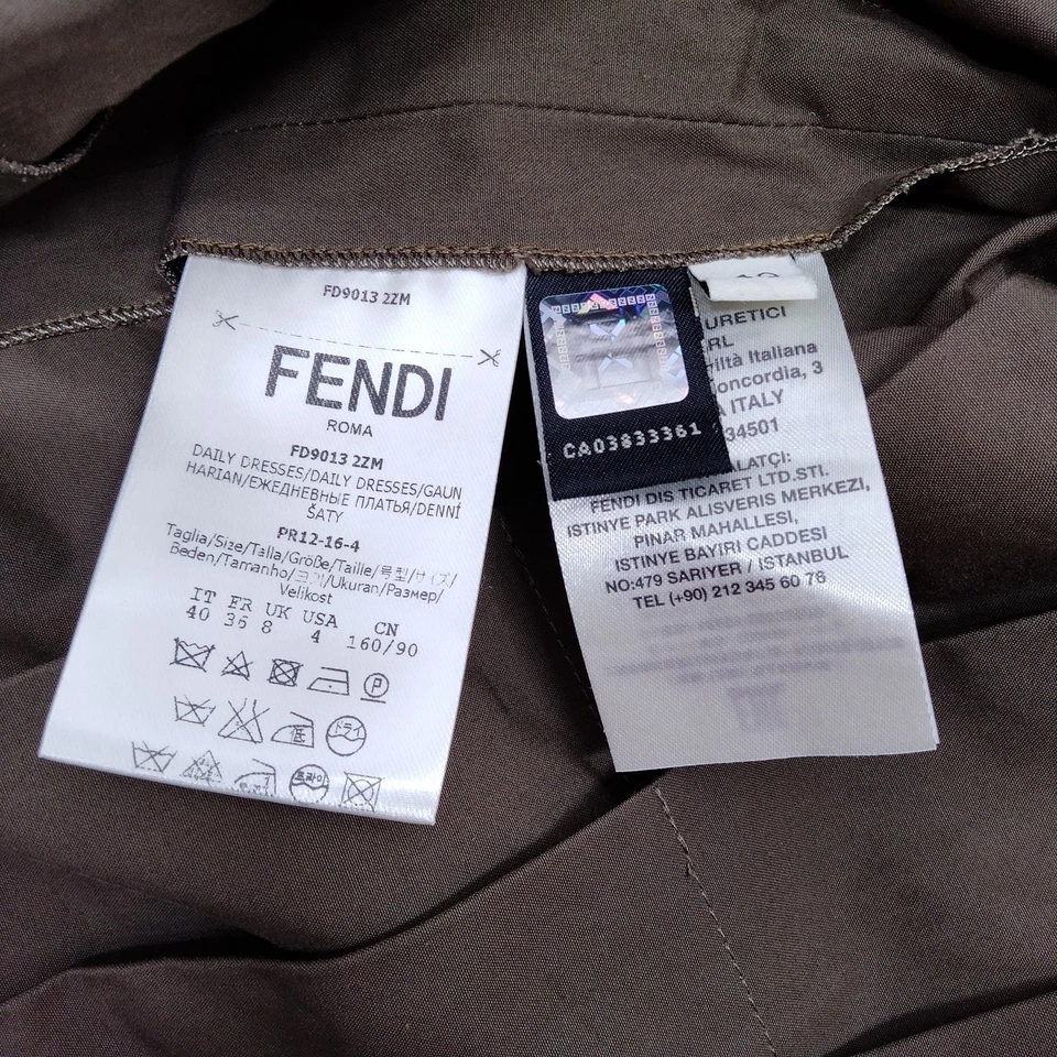 Fendi Italy Vintage Brown Pleated Cotton Dress