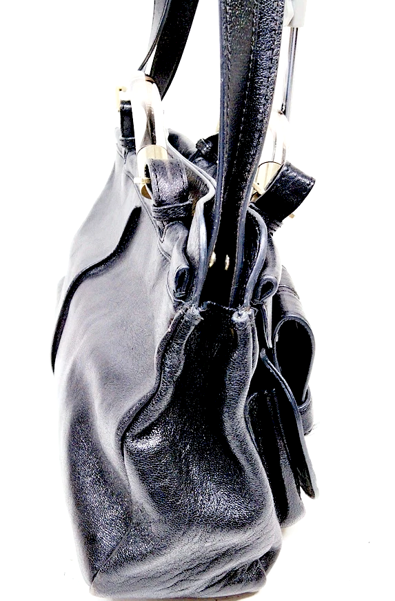 Chloe Paris. Black Leather Lucite Poured Handles Shoulder Bag
