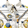 Hermes Paris. Light Blue Silk Scarf Motif Button Top