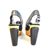 Pierre Hardy Paris. (Hermes Shoe Designer) Platform Wedge Peep Toe Slingback Wood Black Leather Heals Size 38