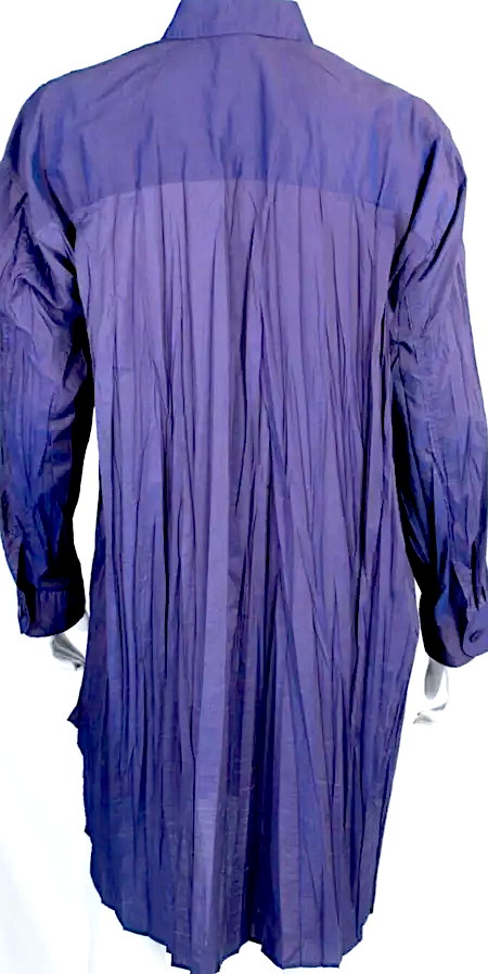 ISSEY MIYAKE Japan. Iridescent Purple Crinkle Pleated Woven Button-Front Tunic/Dress