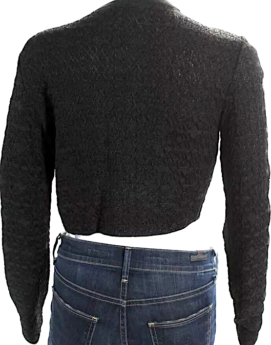 Alaia Paris. Black Textured Knit Crew Neck Cropped Cardigan Sweater/Jacket