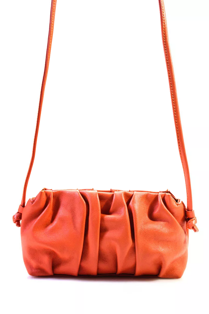 Elleme Paris. Orange Leather Ruched Magnetic Closure Small Shoulder Bag