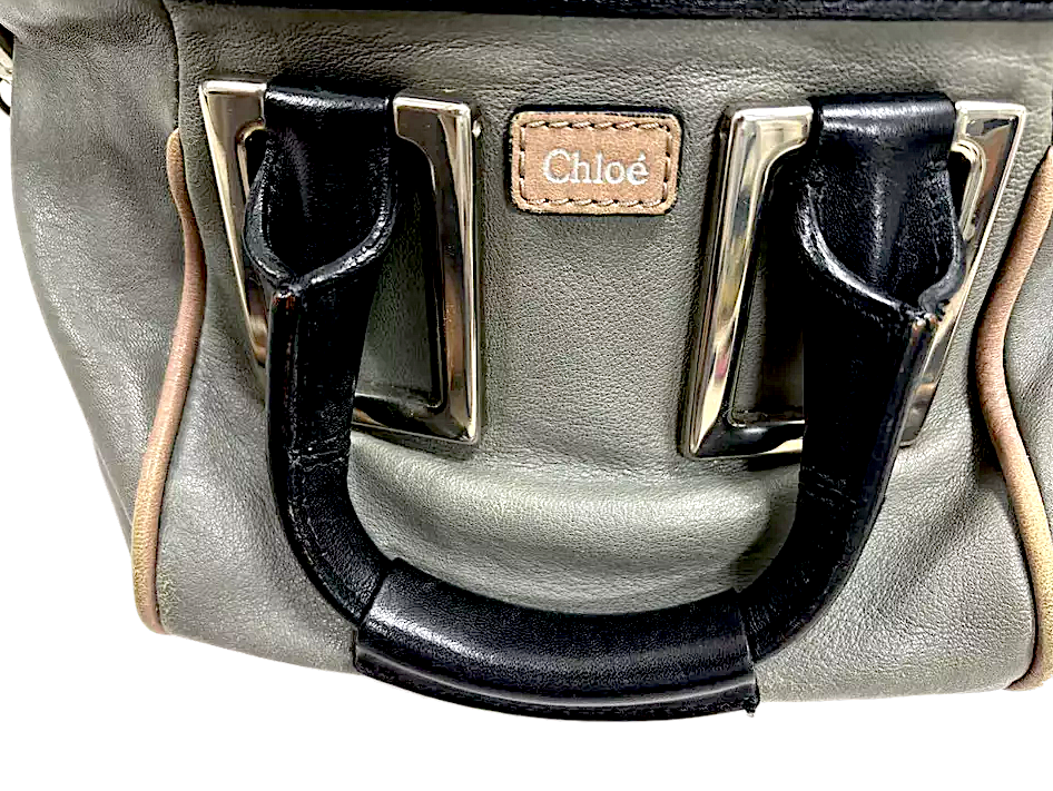 Chloe Paris. Gray/Pink Leather Mini Shoulder Bag / Hand Bag w/Long Strap