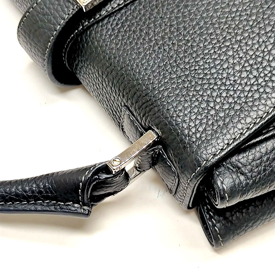 LOEWE MADRID. Black Pebbled Leather Silver Hardware Mini Shoulder Bag