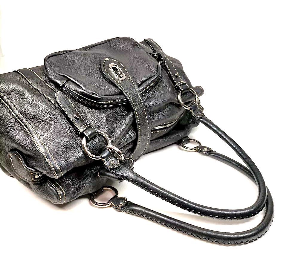 Miu Miu Italy. Black Italian Pebbled Leather Shoulder Bag