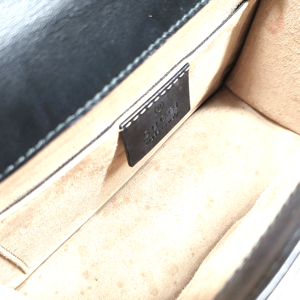 Gucci Italy. Vintage 2016 Collection Gold Chain Strap Black Leather Mini Shoulder Bag