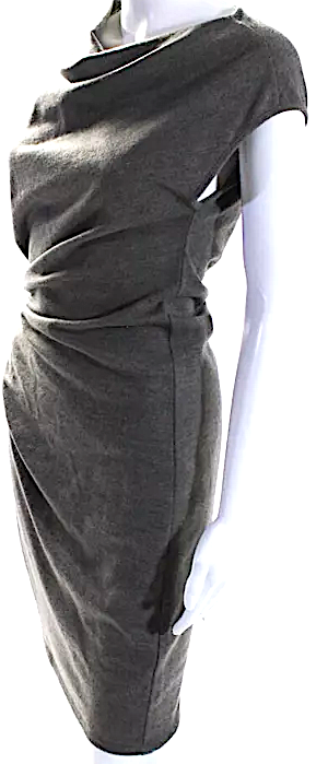 Helmut Lang Gray Wool Ruched One Shoulder Sleeveless Bodycon Dress