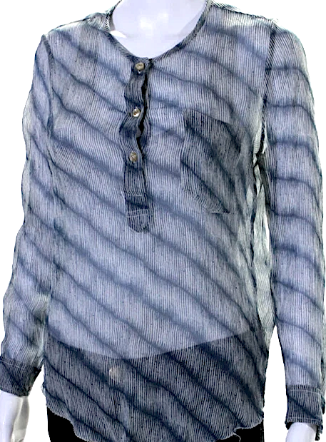 Etoile Isabel Marant Paris. Blue Semi-Sheer Silk Long Sleeve Blouse Top