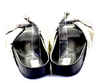 Chloe Paris. Silver/Black Plush Crossed Strap Flat Slides Sandals