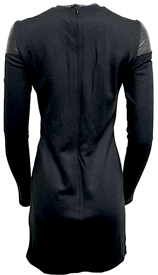 BLK DNM Stockholm/NYC. NEW W/TAG.  Black Virgin Wool Blend Long Sleeve Leather Trim Dress