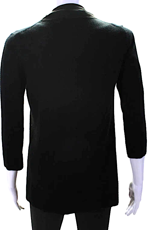 Fendi Italy.  3/4 Sleeve Black Silk Draped Cashmere Cardigan Sweater Top