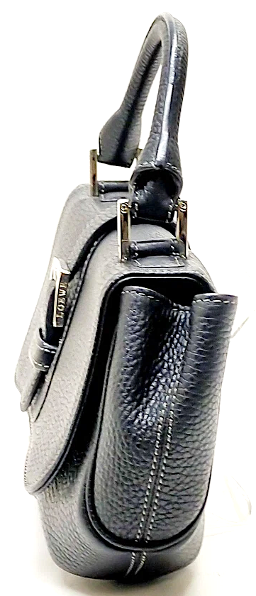 LOEWE MADRID. Black Pebbled Leather Silver Hardware Mini Shoulder Bag