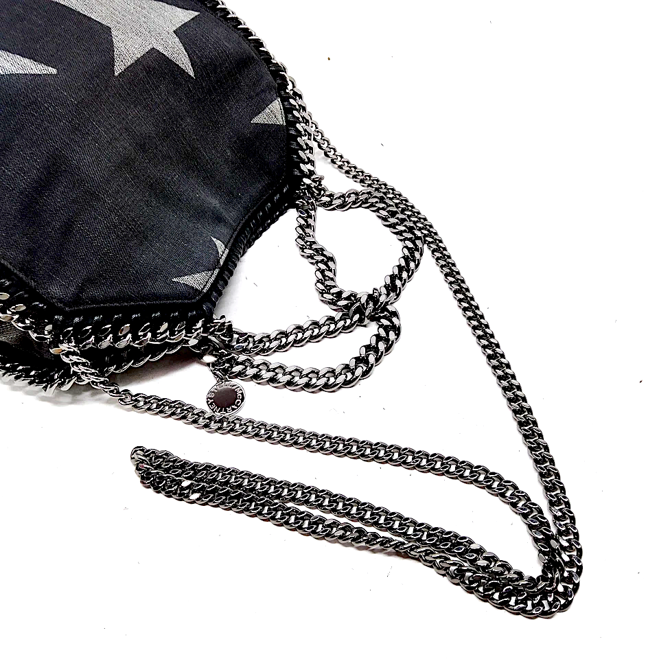 Stella McCartney UK. Black Denim Falabella Star Bag Silver Hardware Shoulder Bag