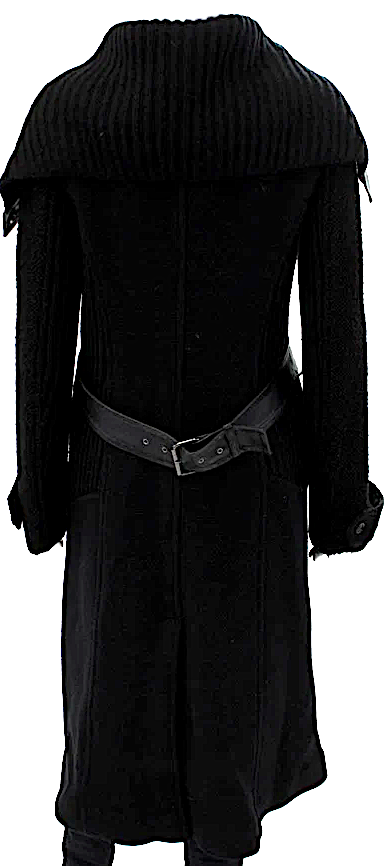 EDUN UK. Black Wool Knit Collared Long Sleeve Button Up Longline Coat
