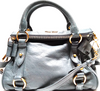 Miu Miu Italy. Gray Leather Mini Shoulder Bag / Hand Bag Crossbody Strap