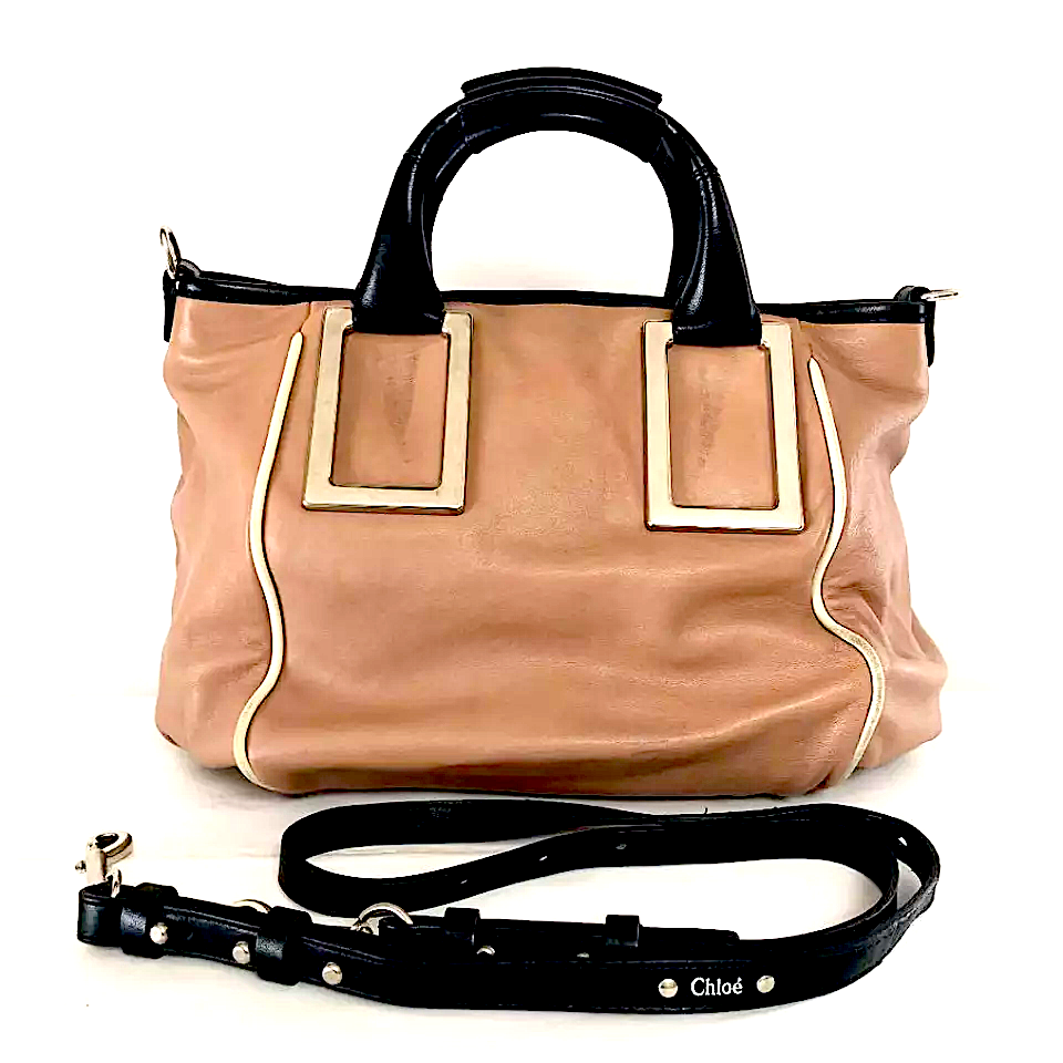 Chloe Paris. Medium Pink Beige  Leather Goldplating Shoulder Bag / Crossbody Bag