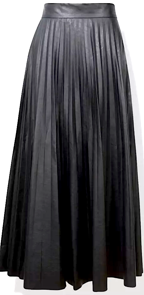 Maison Margiela Paris. NEW W/O TAG Black Pleated Faux Leather Pleated Midi Skirt