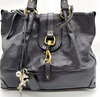 CHLOE PARIS. Black Leather Shoulder Bag / Tote Bag Handbag With Horse & Horseshoe Charms