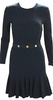 Alexander McQueen UK. Navy Ribbed Round Neck Button Long Sleeve Dress