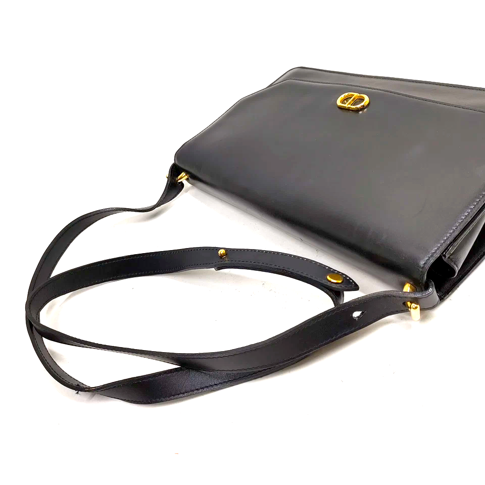 Christian Dior Paris. Black Leather Logo Shoulder Bag