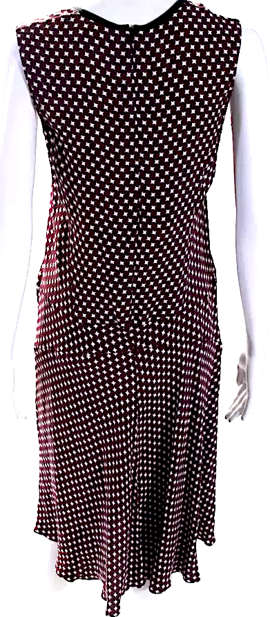 Marni Italy. Dark Lavender Geometric Polka Dot Printed Sleeveless Ruffled Hem Dress